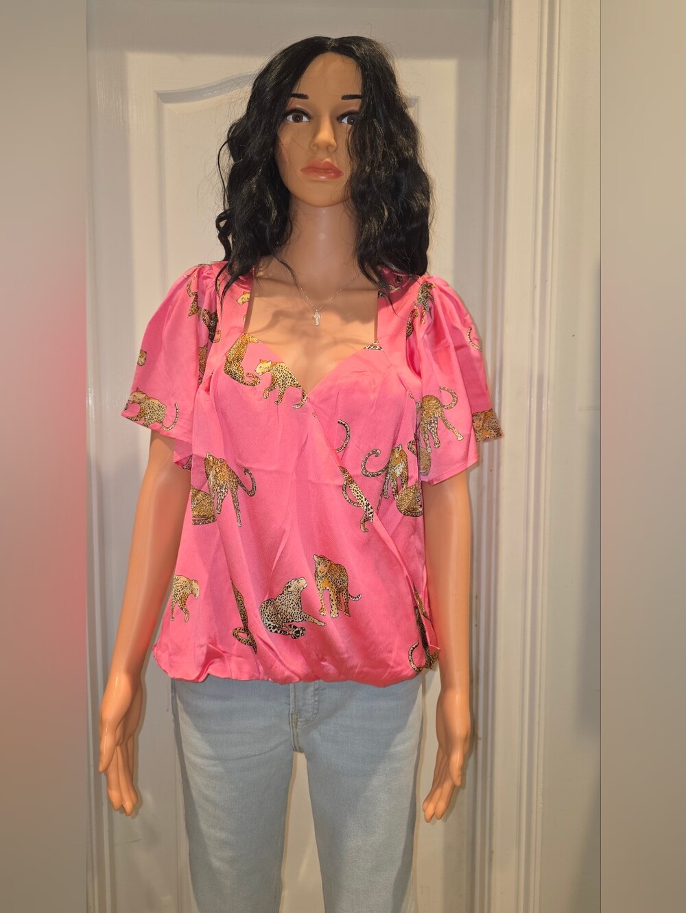Umgee Pink Leopard-Print Puff Sleeve Blouse